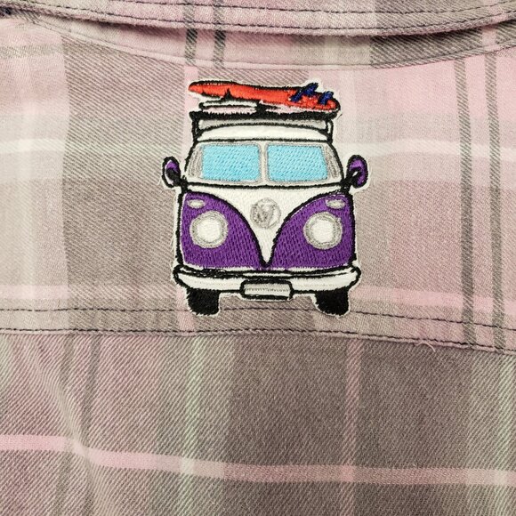 Womens Upcycled Distressed Flannel with "Vanlife" Embroidered Patch XL - Picture 6 of 8